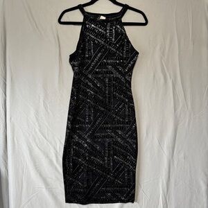 Venus Womens Black Sparkly Geometric Dress S LBD Event NYE Whimsigoth Romantic